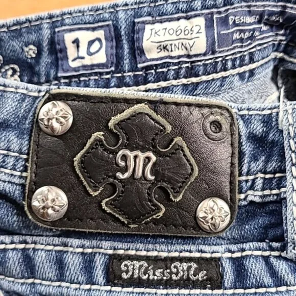 MISS ME VITAGE 10x26 GIRLS JK7066S2 SKINNY, MEDIUM FADED WASH DENIM BLUE JEANS - Picture 8 of 8